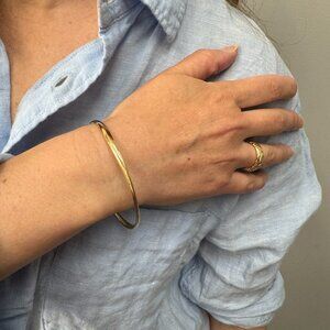 Asymmetrical Thin Gold Bangle | Slip-On Bracelet | 14K Gold-Plated Silver
